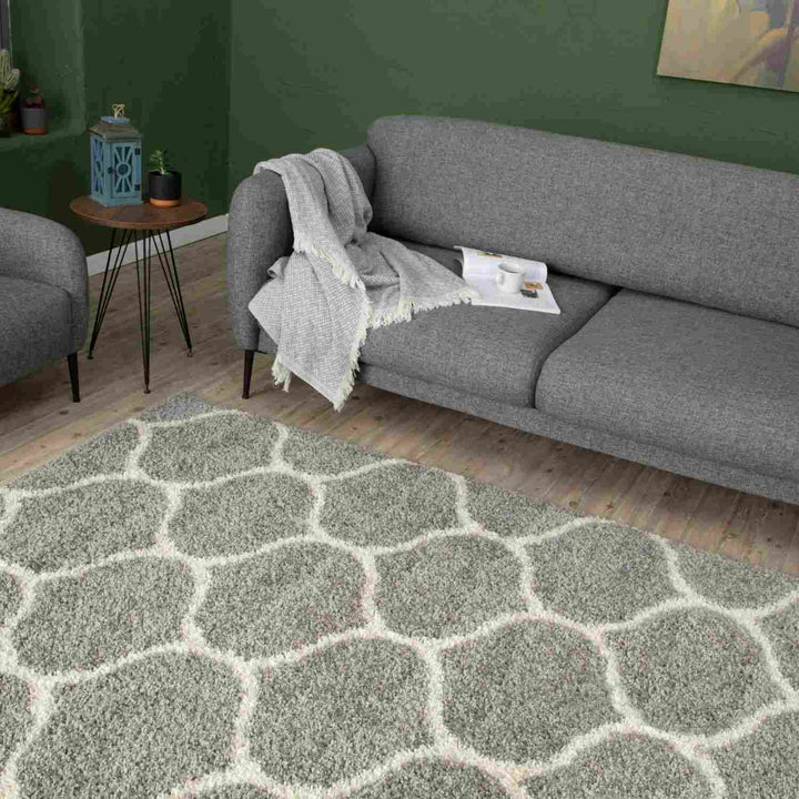 Trellis Design Thick Shaggy Area Rugs Grey
