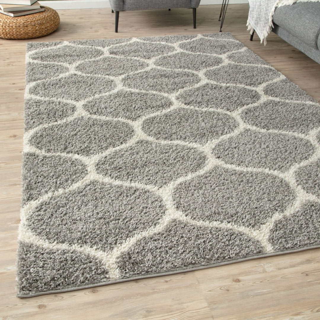 Trellis Design Thick Shaggy Area Rugs Grey