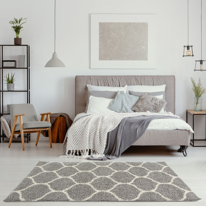 Trellis Design Thick Shaggy Area Rugs Grey