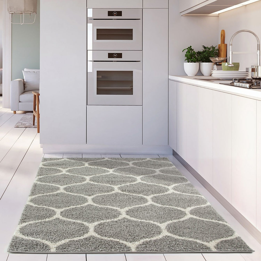 Trellis Design Thick Shaggy Area Rugs Grey