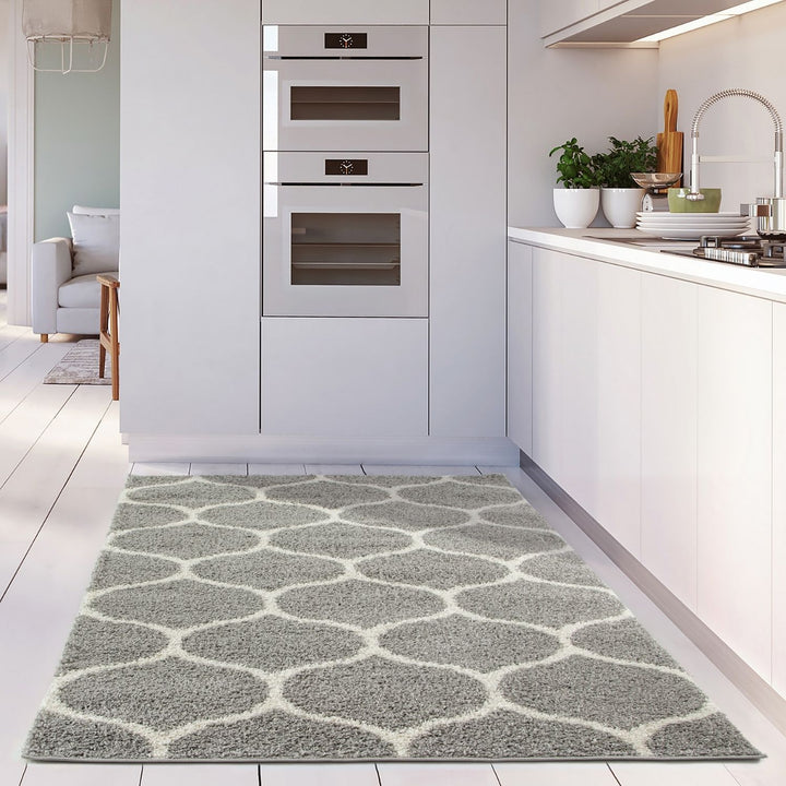 Trellis Design Thick Shaggy Area Rugs Grey