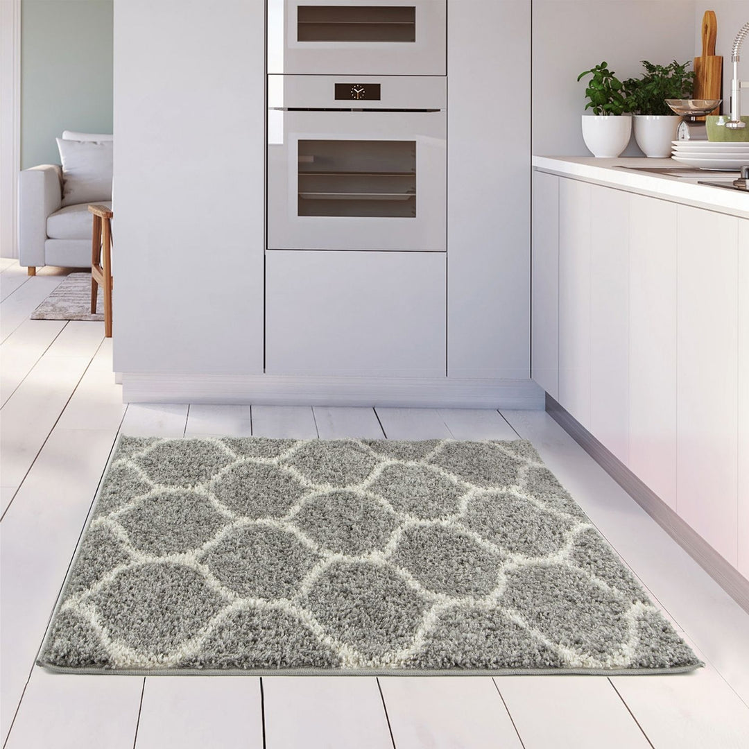 Trellis Design Thick Shaggy Area Rugs Grey
