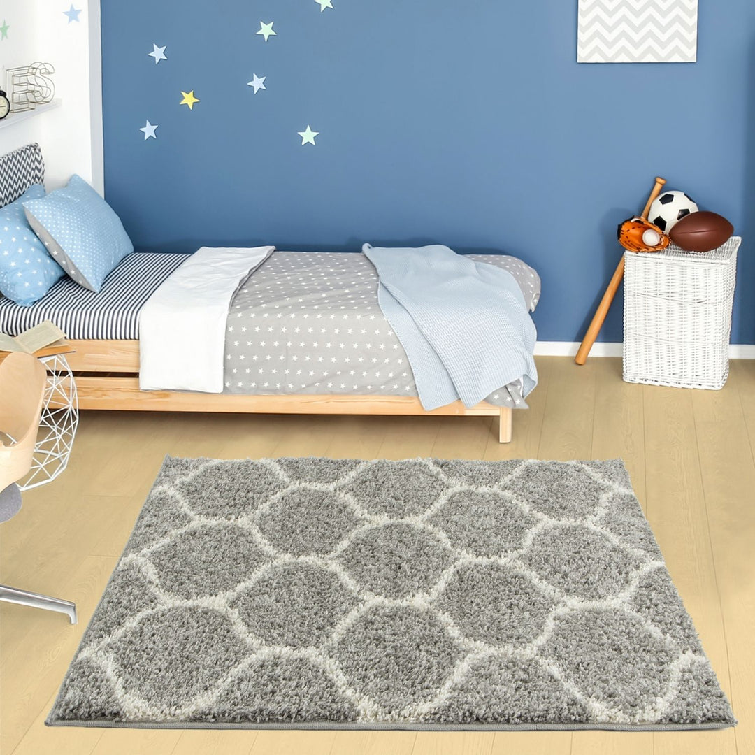 Trellis Design Thick Shaggy Area Rugs Grey
