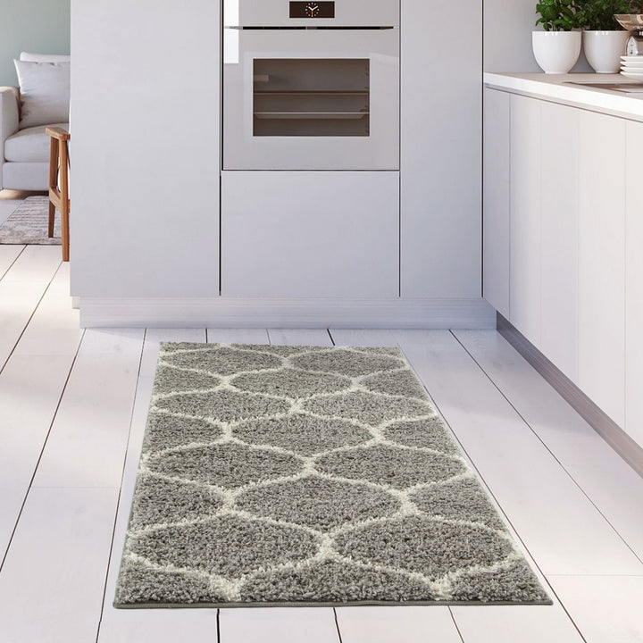 Trellis Design Thick Shaggy Area Rugs Grey