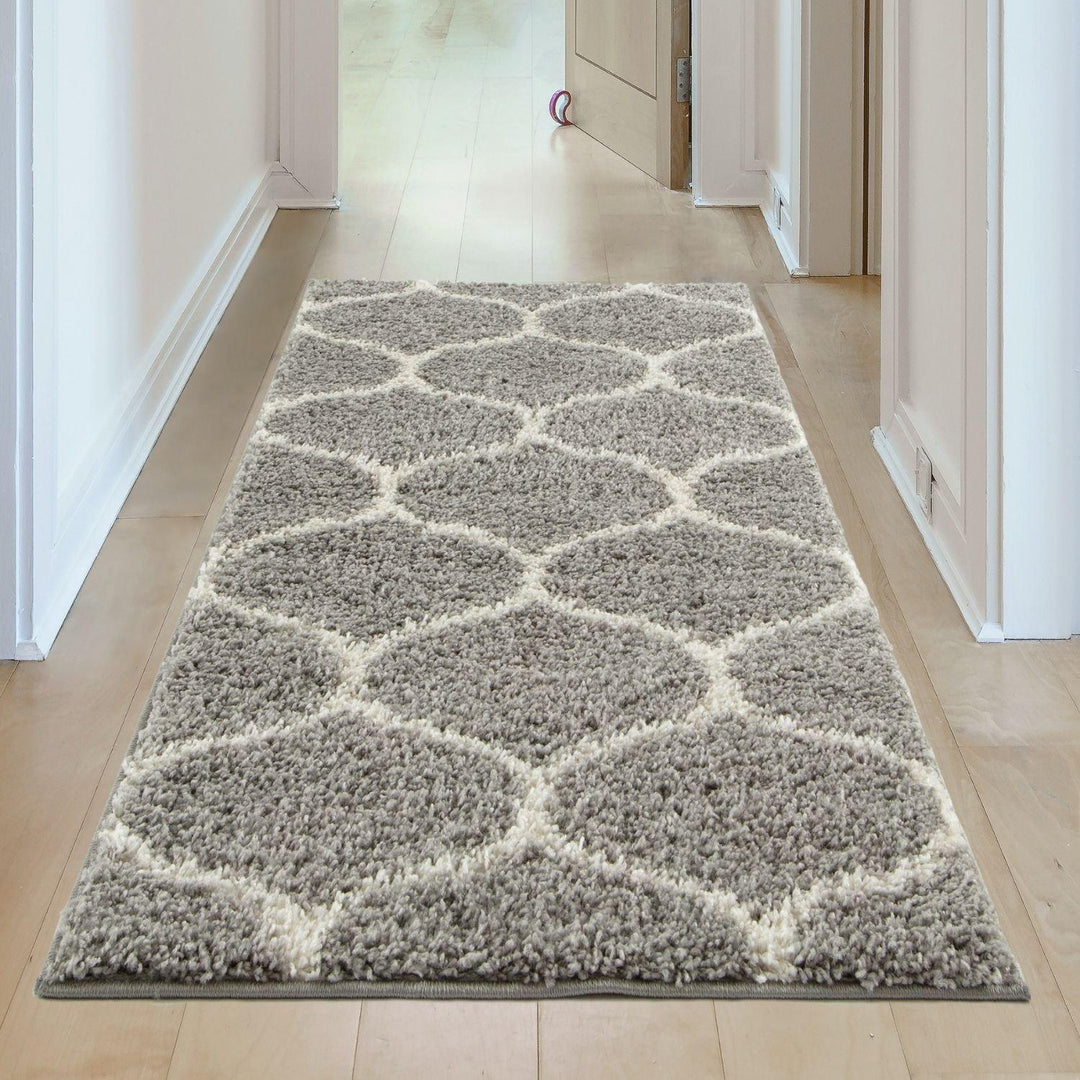 Trellis Design Thick Shaggy Area Rugs Grey