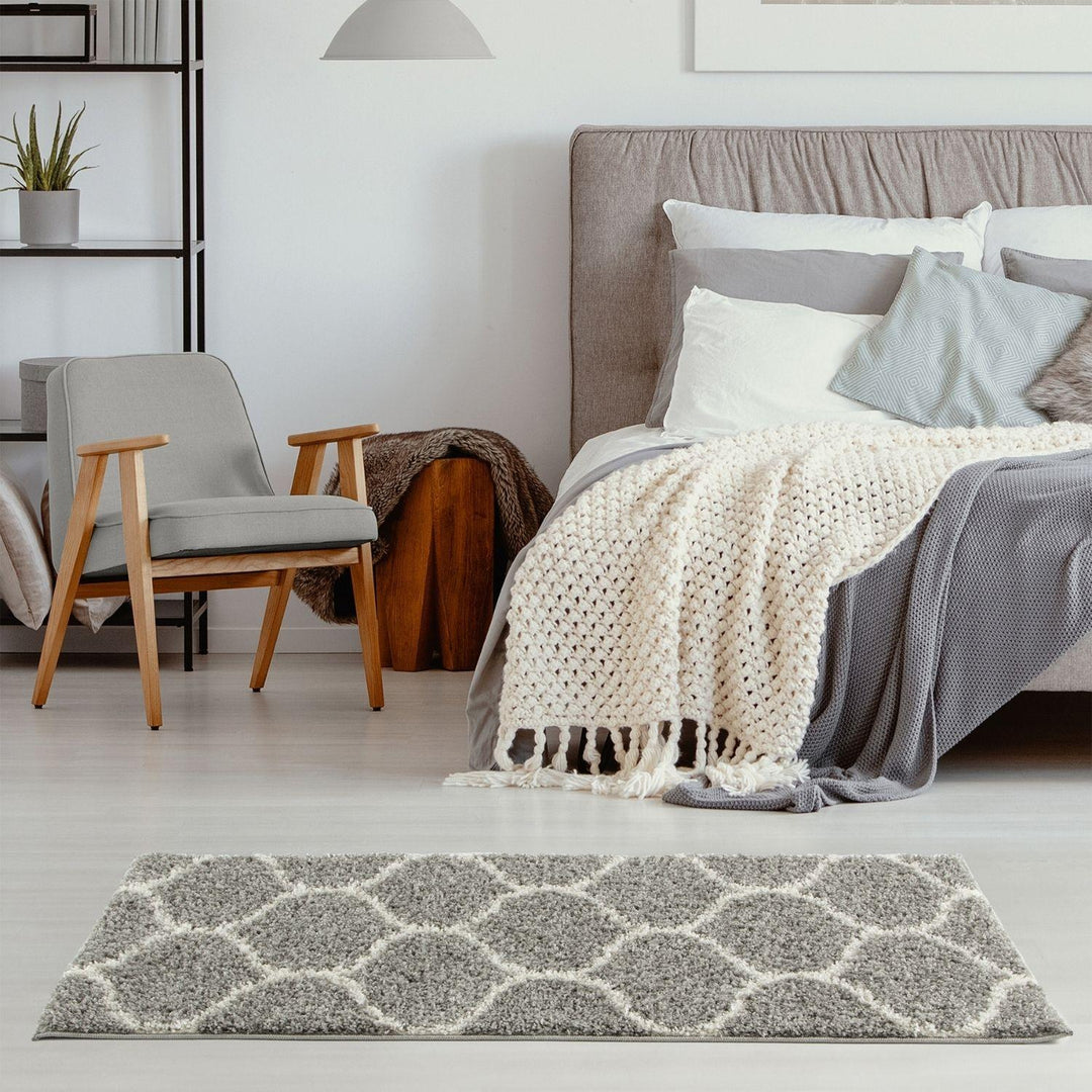 Trellis Design Thick Shaggy Area Rugs Grey