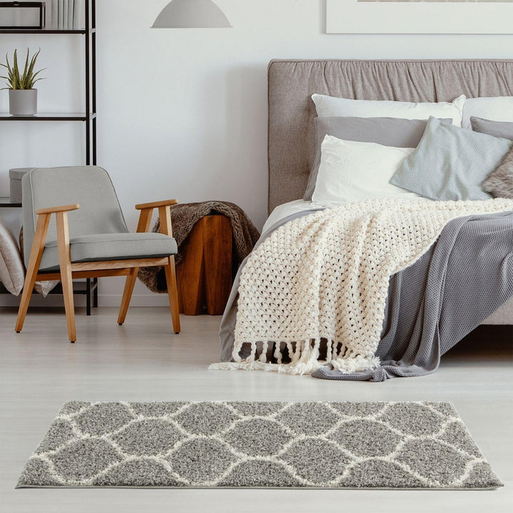 Trellis Design Thick Shaggy Area Rugs Grey