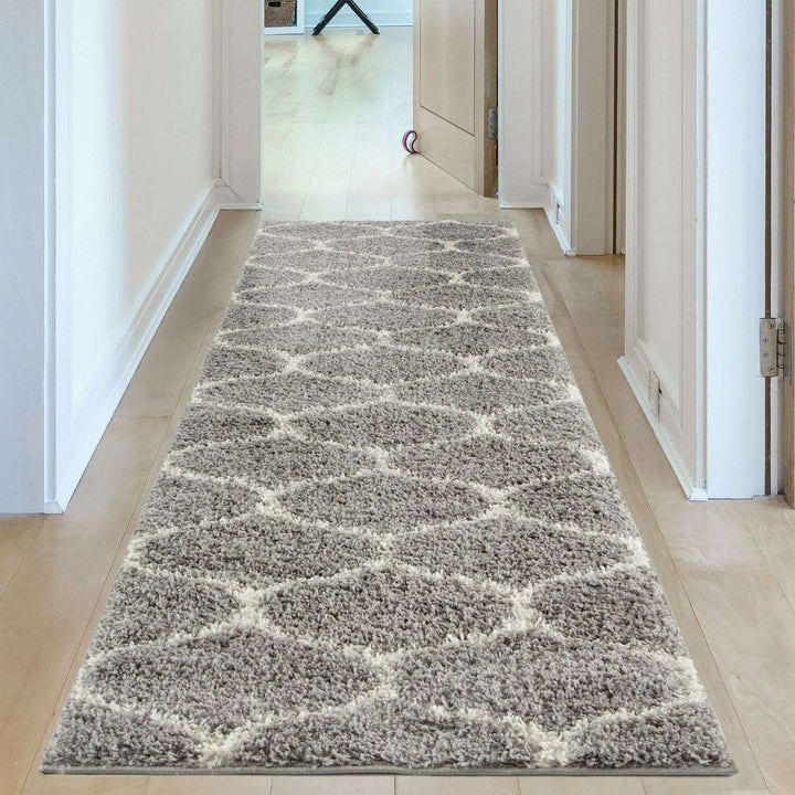 Trellis Design Thick Shaggy Area Rugs Grey
