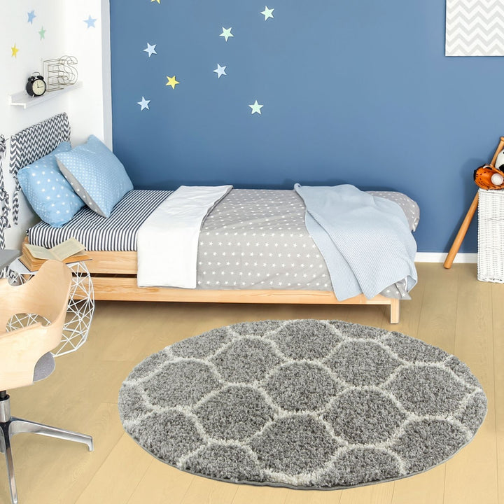 Trellis Design Thick Shaggy Area Rugs Grey