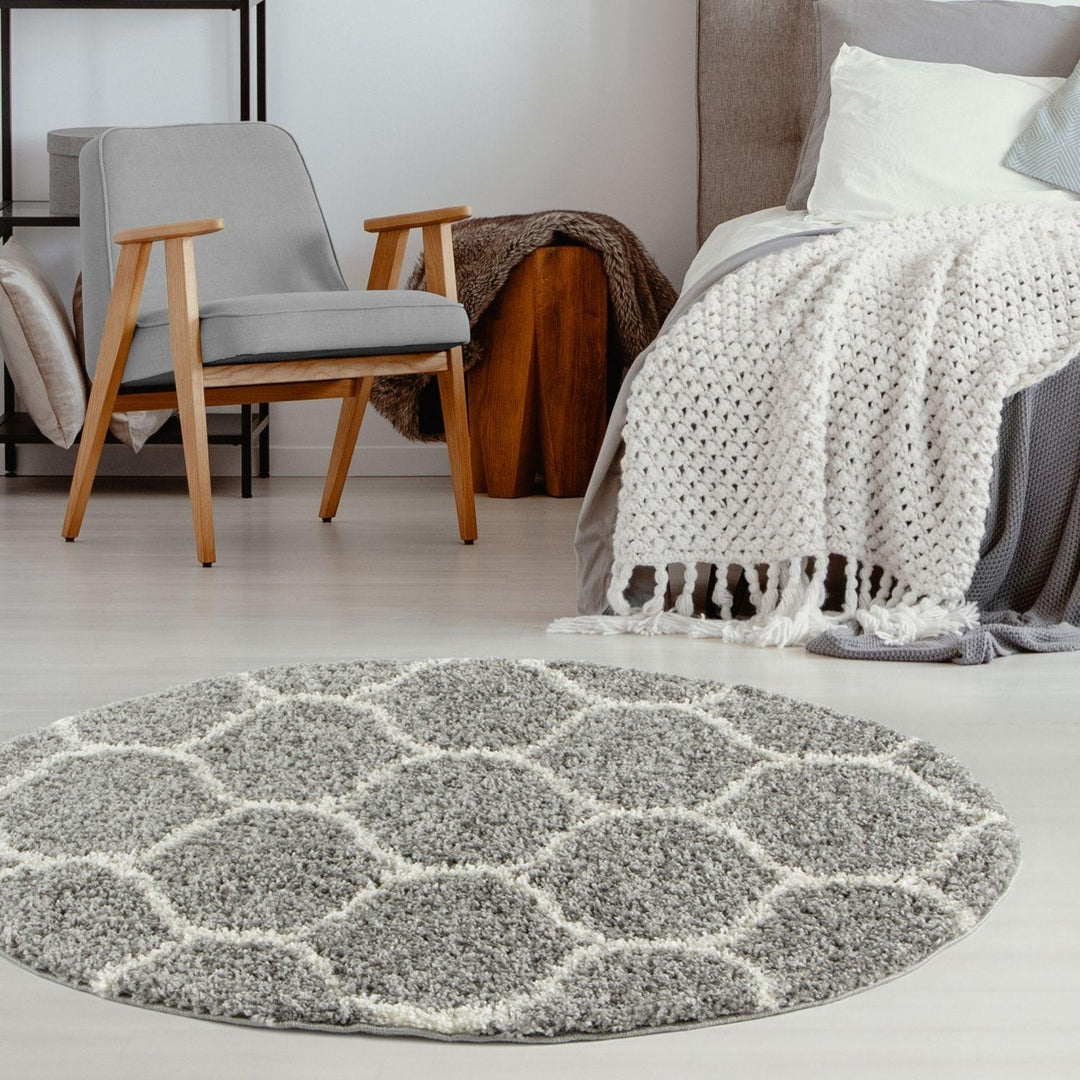 Trellis Design Thick Shaggy Area Rugs Grey