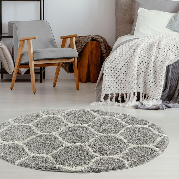Trellis Design Thick Shaggy Area Rugs Grey