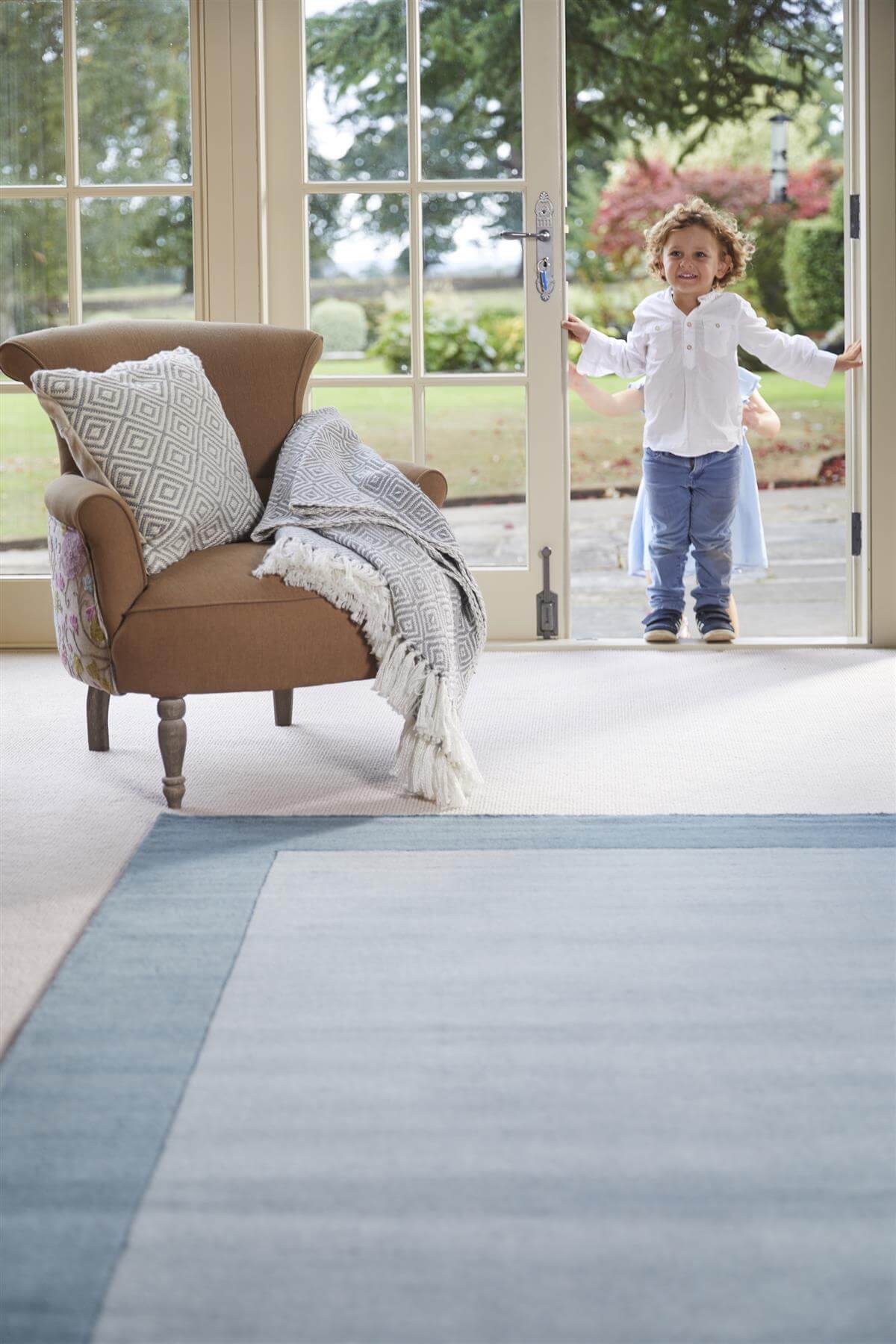 Bordered Duck Egg Blue Wool Rug | Sophisticated Home Decor
