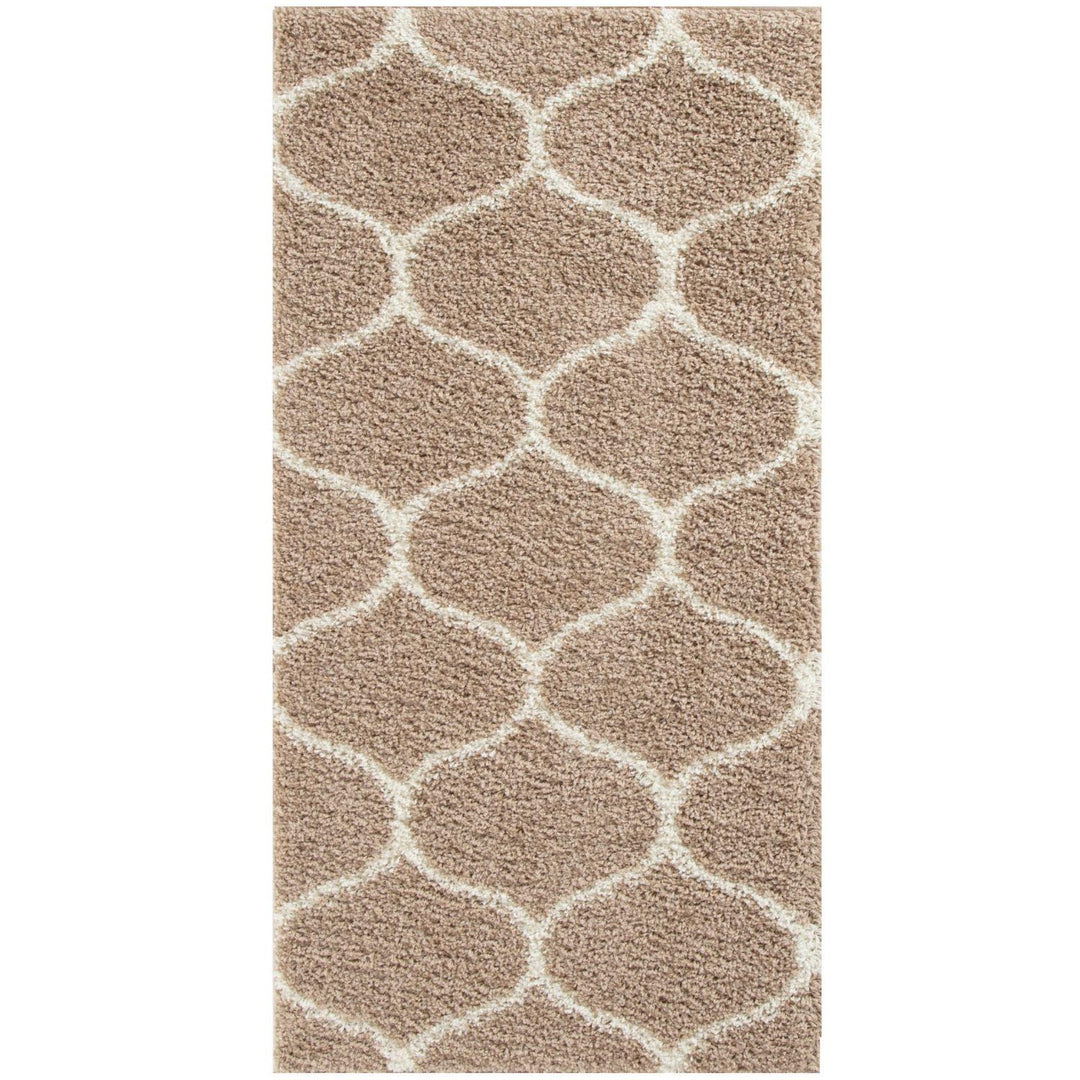 Trellis Design Thick Shaggy Area Rugs Beige