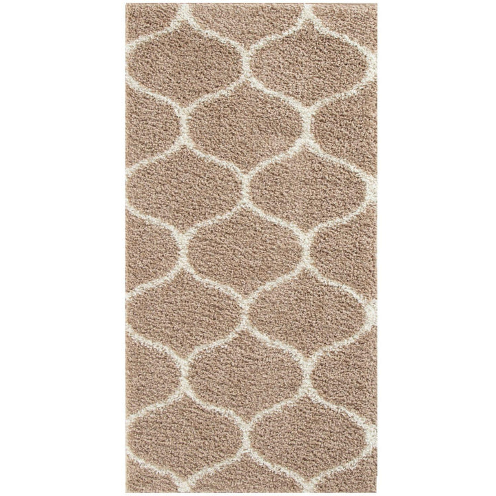 Trellis Design Thick Shaggy Area Rugs Beige