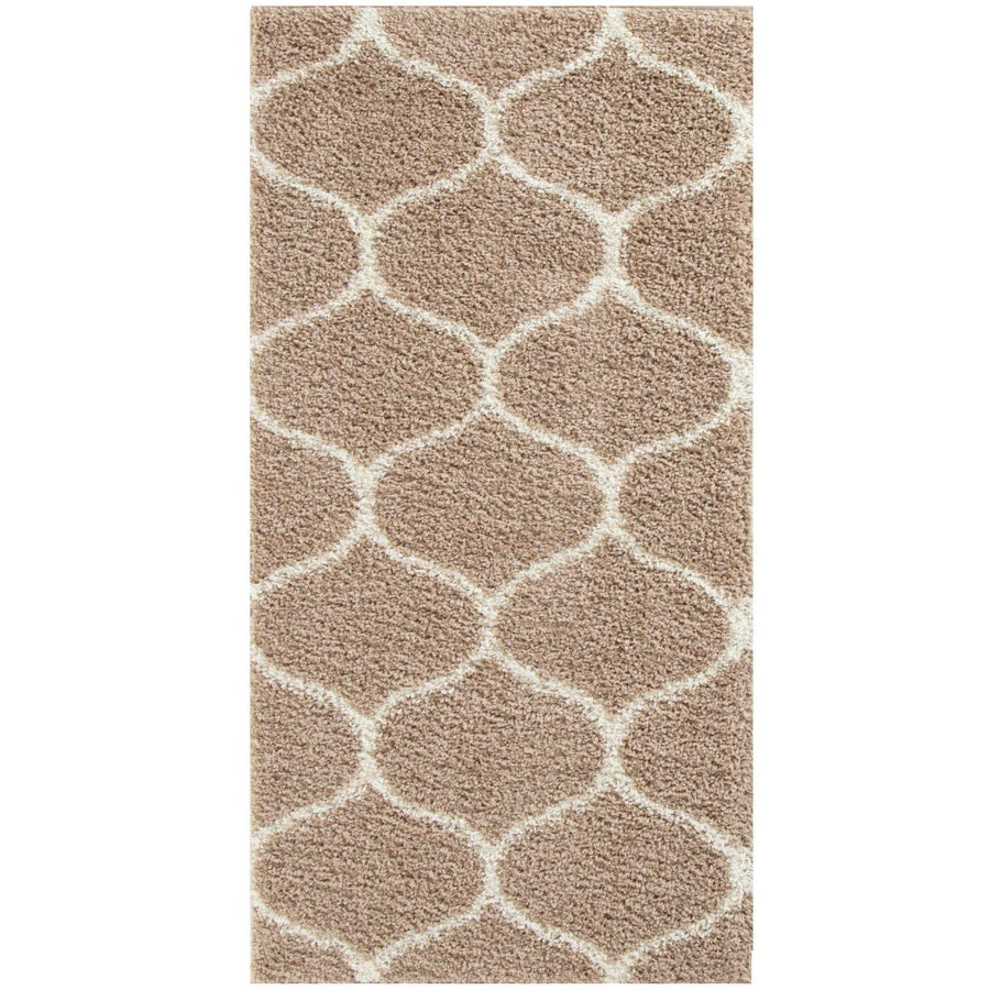 Trellis Design Thick Shaggy Area Rugs Beige