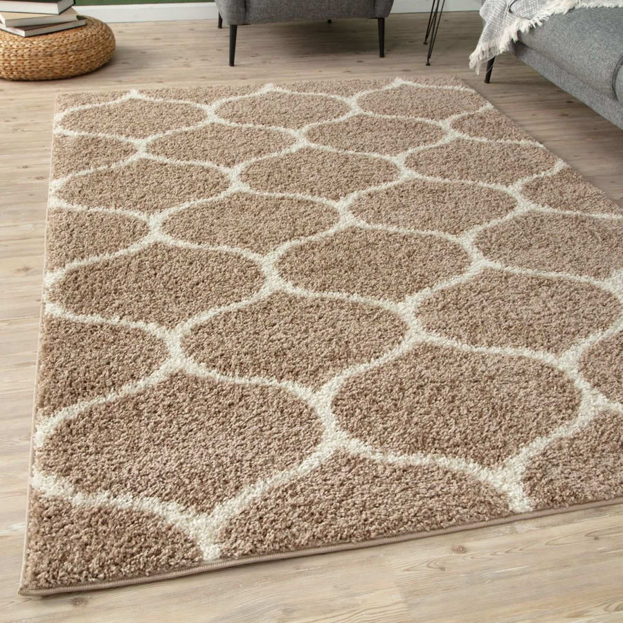 Trellis Design Thick Shaggy Area Rugs Beige | The Rugs