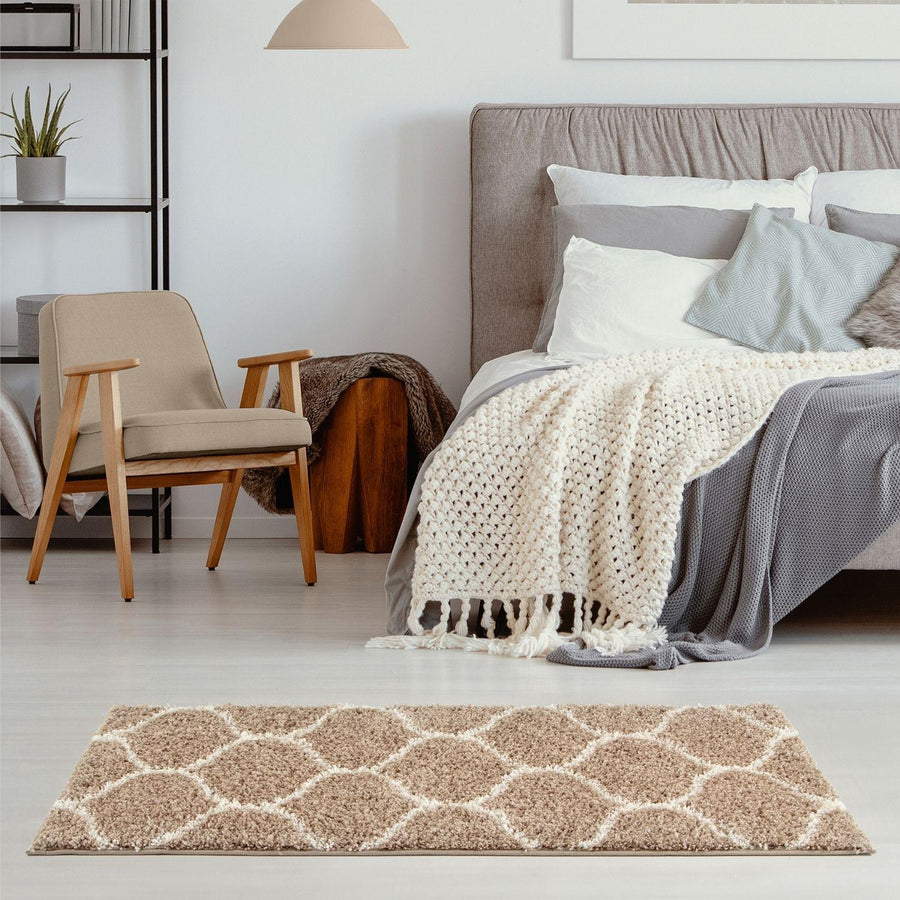 Trellis Design Thick Shaggy Area Rugs Beige | The Rugs