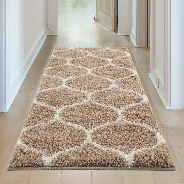Trellis Design Thick Shaggy Area Rugs Beige