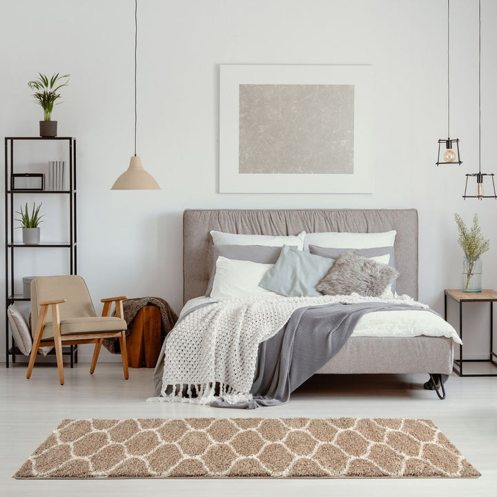 Trellis Design Thick Shaggy Area Rugs Beige