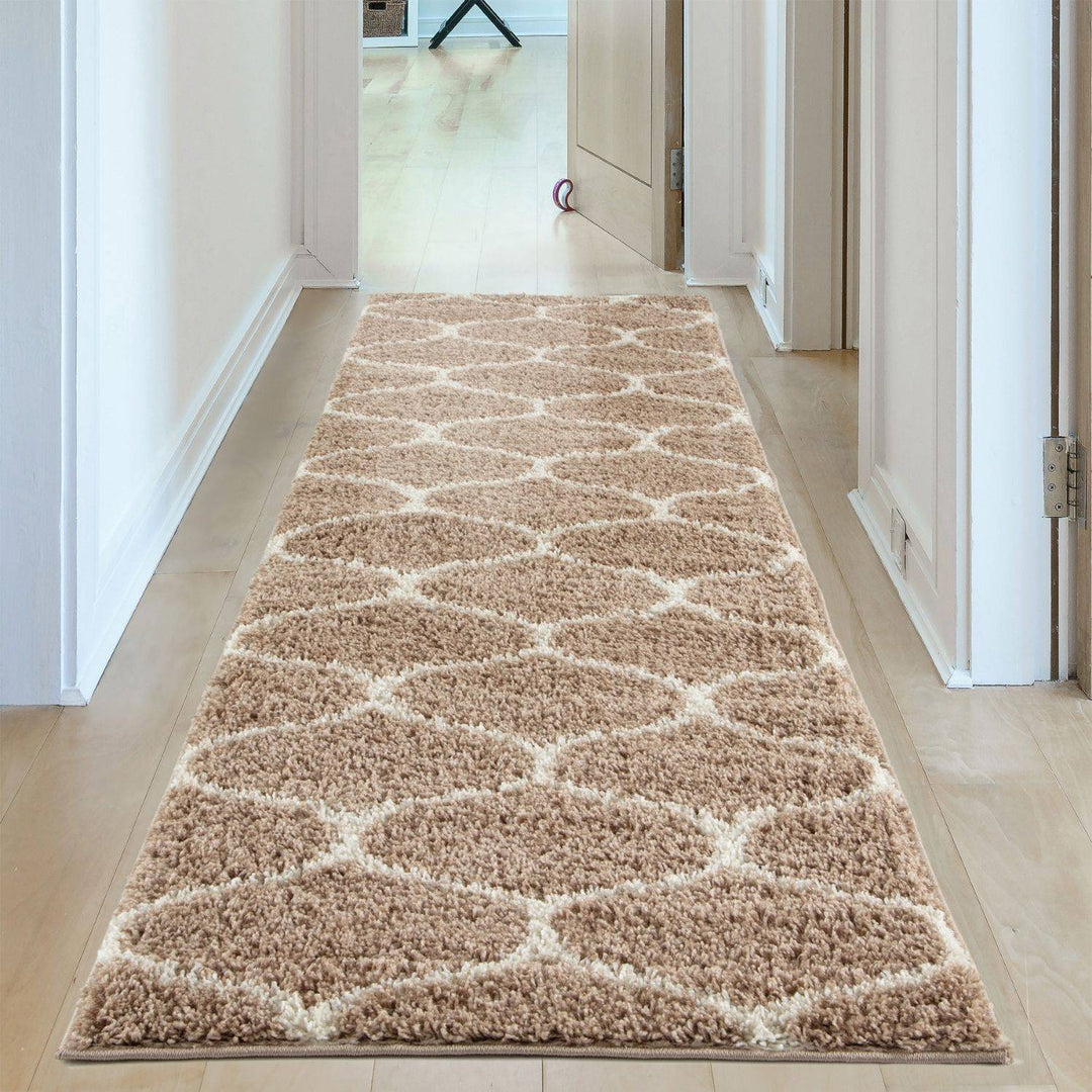 Trellis Design Thick Shaggy Area Rugs Beige