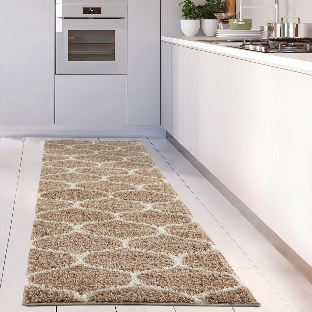 Trellis Design Thick Shaggy Area Rugs Beige