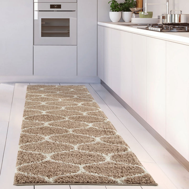 Trellis Design Thick Shaggy Area Rugs Beige