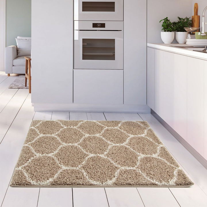 Trellis Design Thick Shaggy Area Rugs Beige