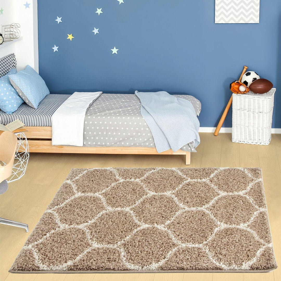 Trellis Design Thick Shaggy Area Rugs Beige