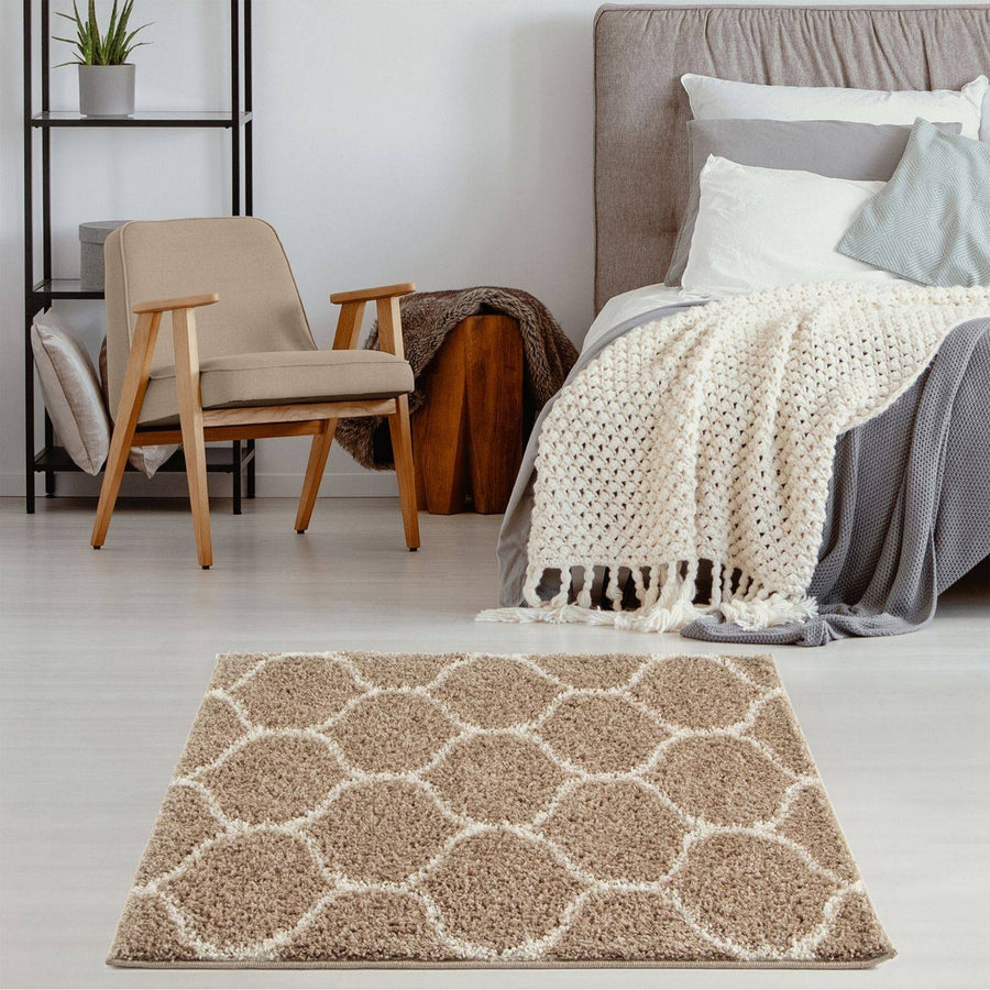 Trellis Design Thick Shaggy Area Rugs Beige | The Rugs