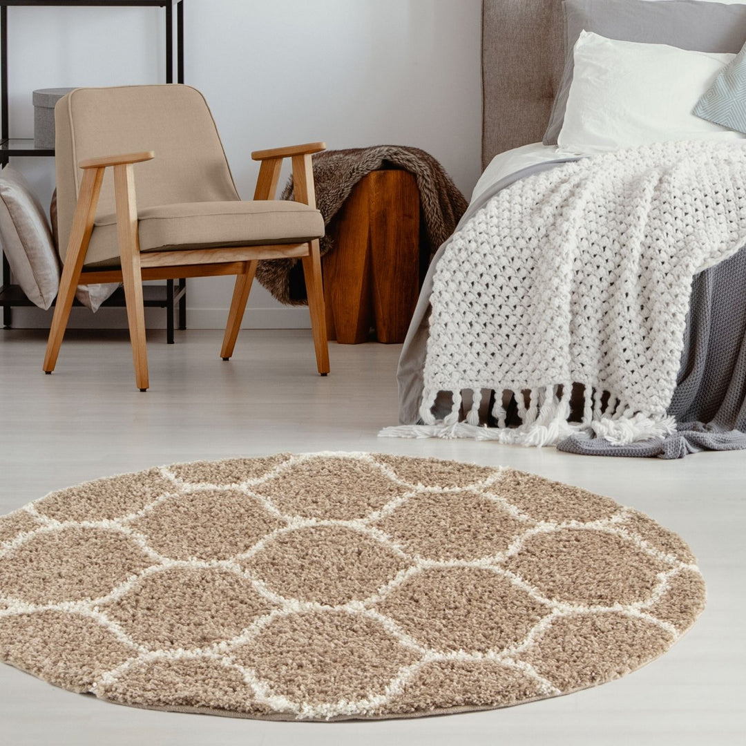 Trellis Design Thick Shaggy Area Rugs Beige