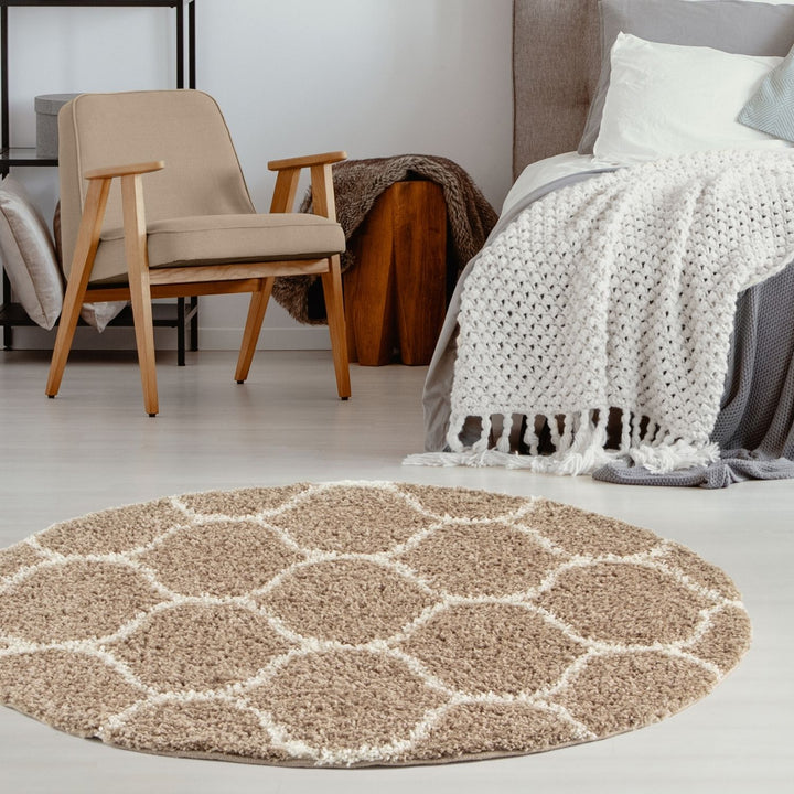 Trellis Design Thick Shaggy Area Rugs Beige