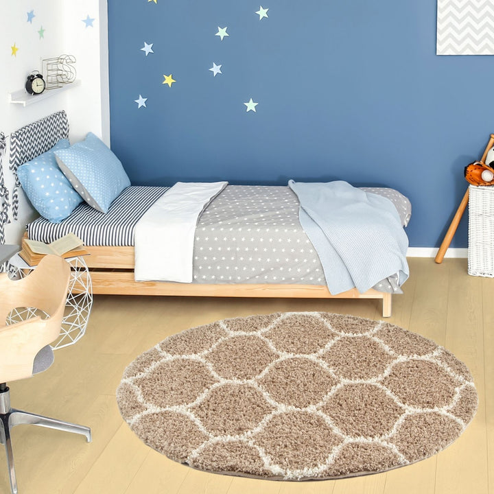 Trellis Design Thick Shaggy Area Rugs Beige