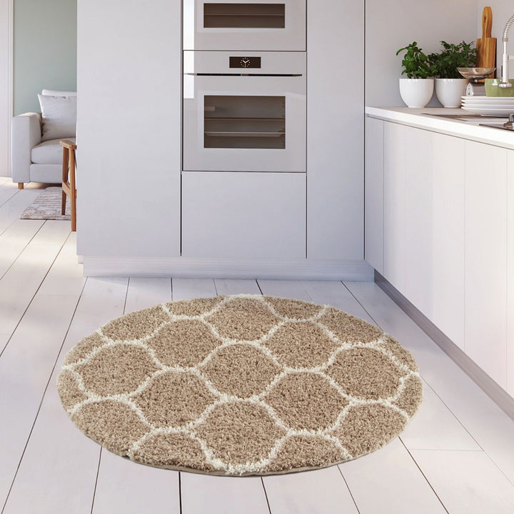 Trellis Design Thick Shaggy Area Rugs Beige