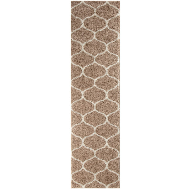 Trellis Design Thick Shaggy Area Rugs Beige