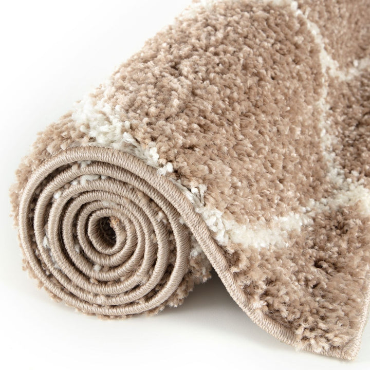 Trellis Design Thick Shaggy Area Rugs Beige