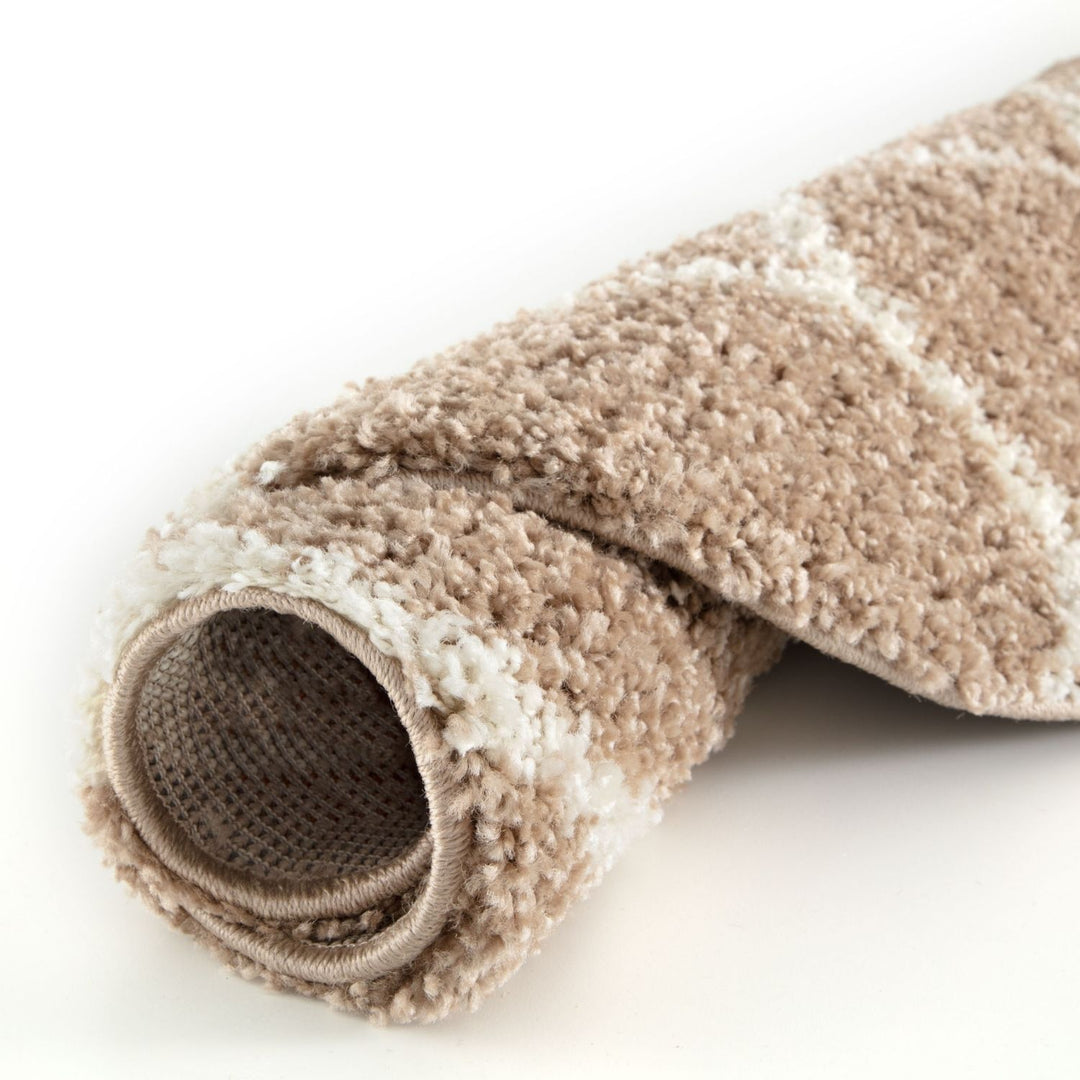 Trellis Design Thick Shaggy Area Rugs Beige