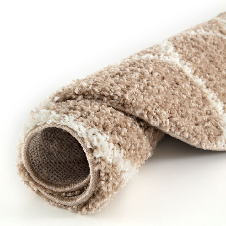 Trellis Design Thick Shaggy Area Rugs Beige