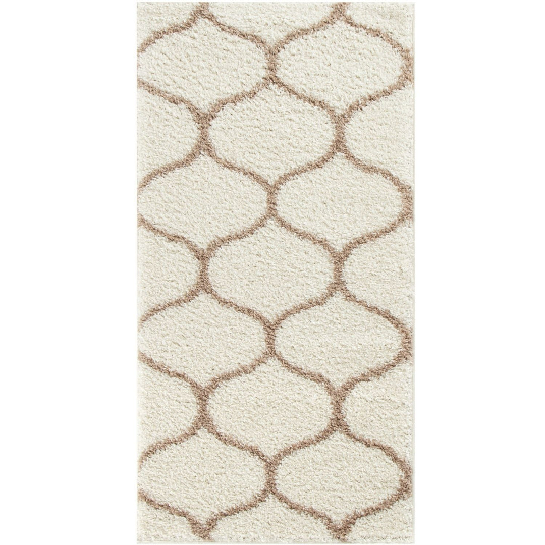 Trellis Design Thick Shaggy Area Rugs Ivory Beige