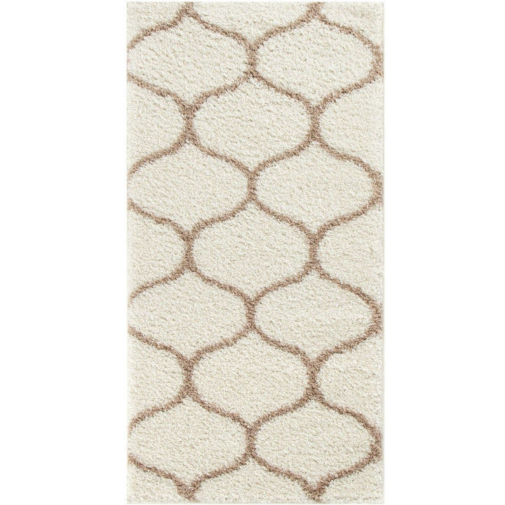 Trellis Design Thick Shaggy Area Rugs Ivory Beige