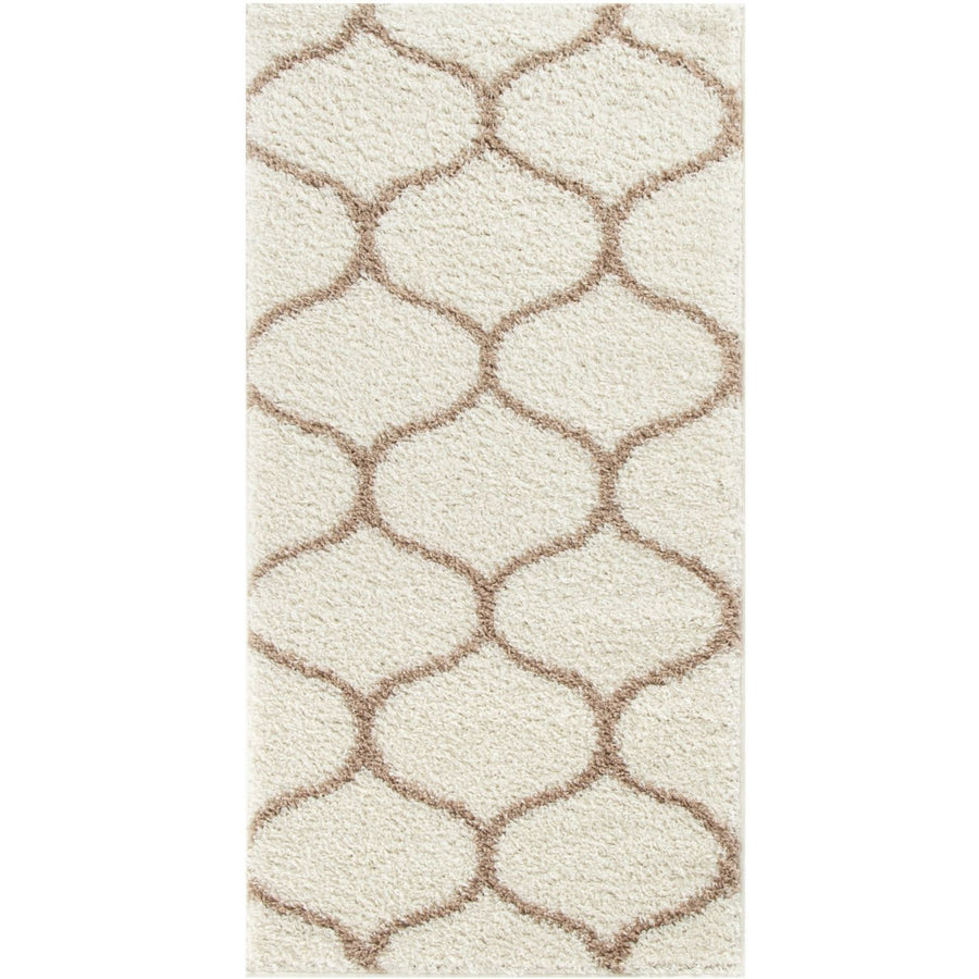 Trellis Design Thick Shaggy Area Rugs Ivory Beige