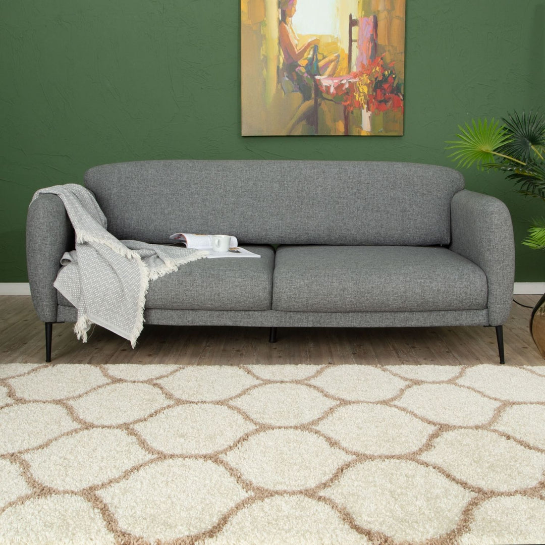 Trellis Design Thick Shaggy Area Rugs Ivory Beige