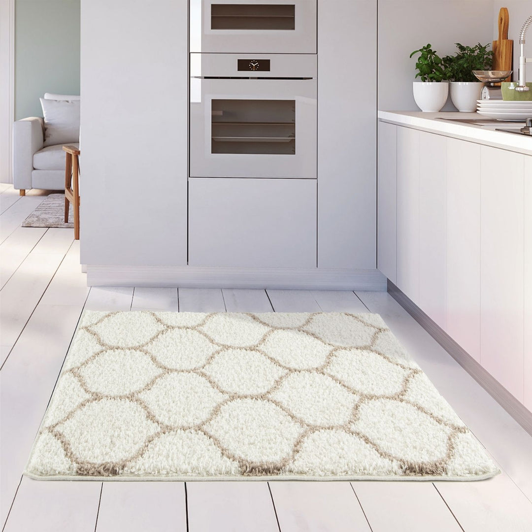 Trellis Design Thick Shaggy Area Rugs Ivory Beige