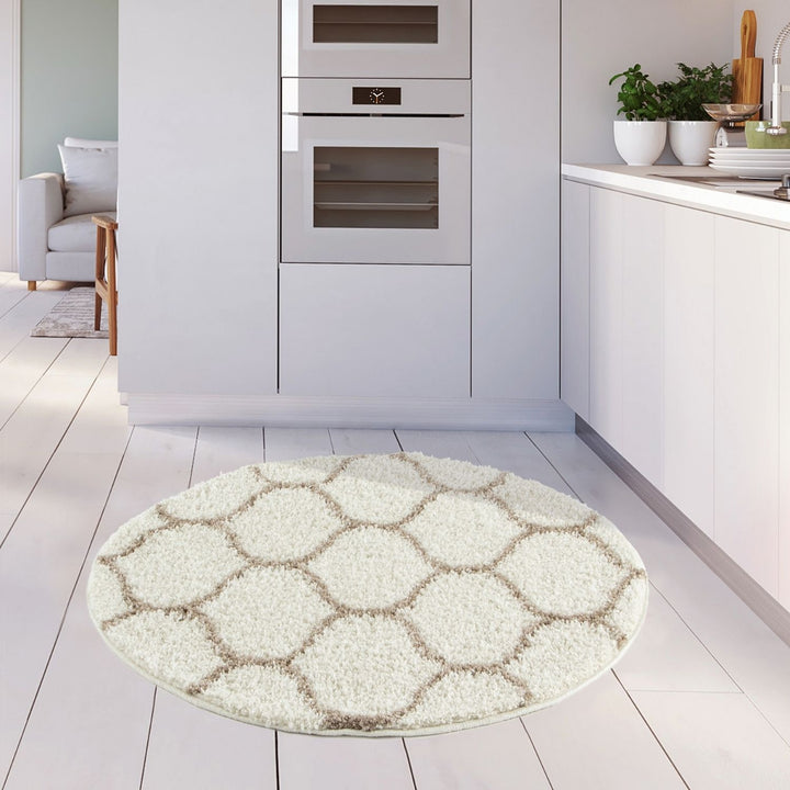 Trellis Design Thick Shaggy Area Rugs Ivory Beige