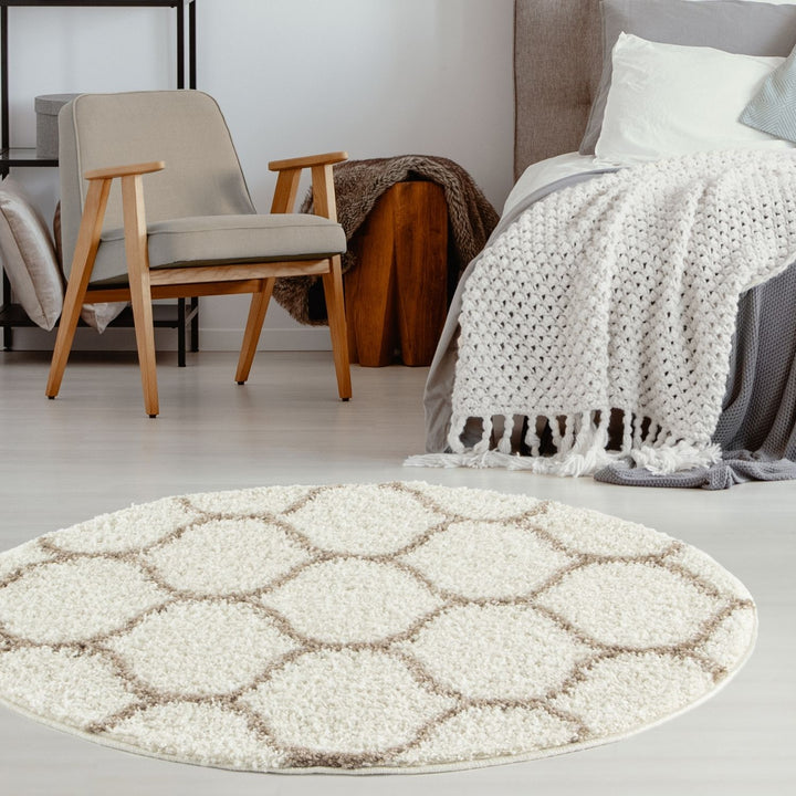Trellis Design Thick Shaggy Area Rugs Ivory Beige