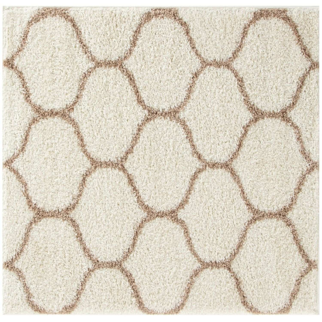 Trellis Design Thick Shaggy Area Rugs Ivory Beige