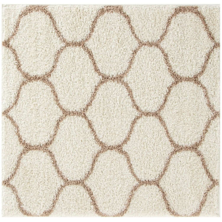 Trellis Design Thick Shaggy Area Rugs Ivory Beige