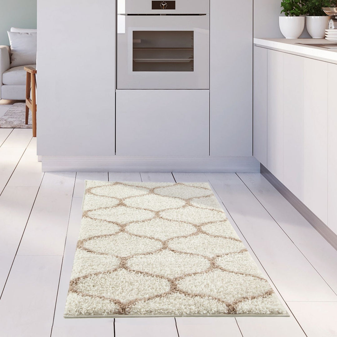 Trellis Design Thick Shaggy Area Rugs Ivory Beige