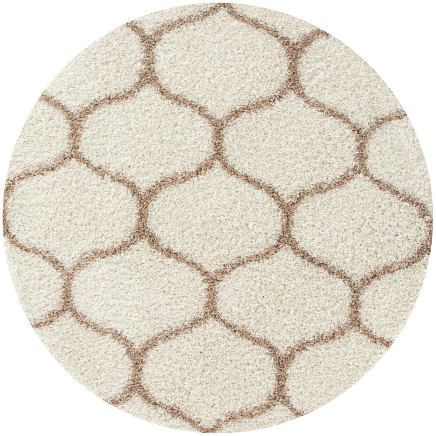 Trellis Design Thick Shaggy Area Rugs Ivory Beige