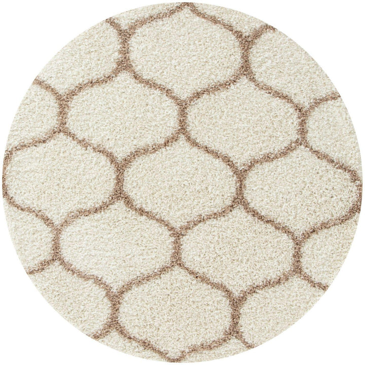 Trellis Design Thick Shaggy Area Rugs Ivory Beige