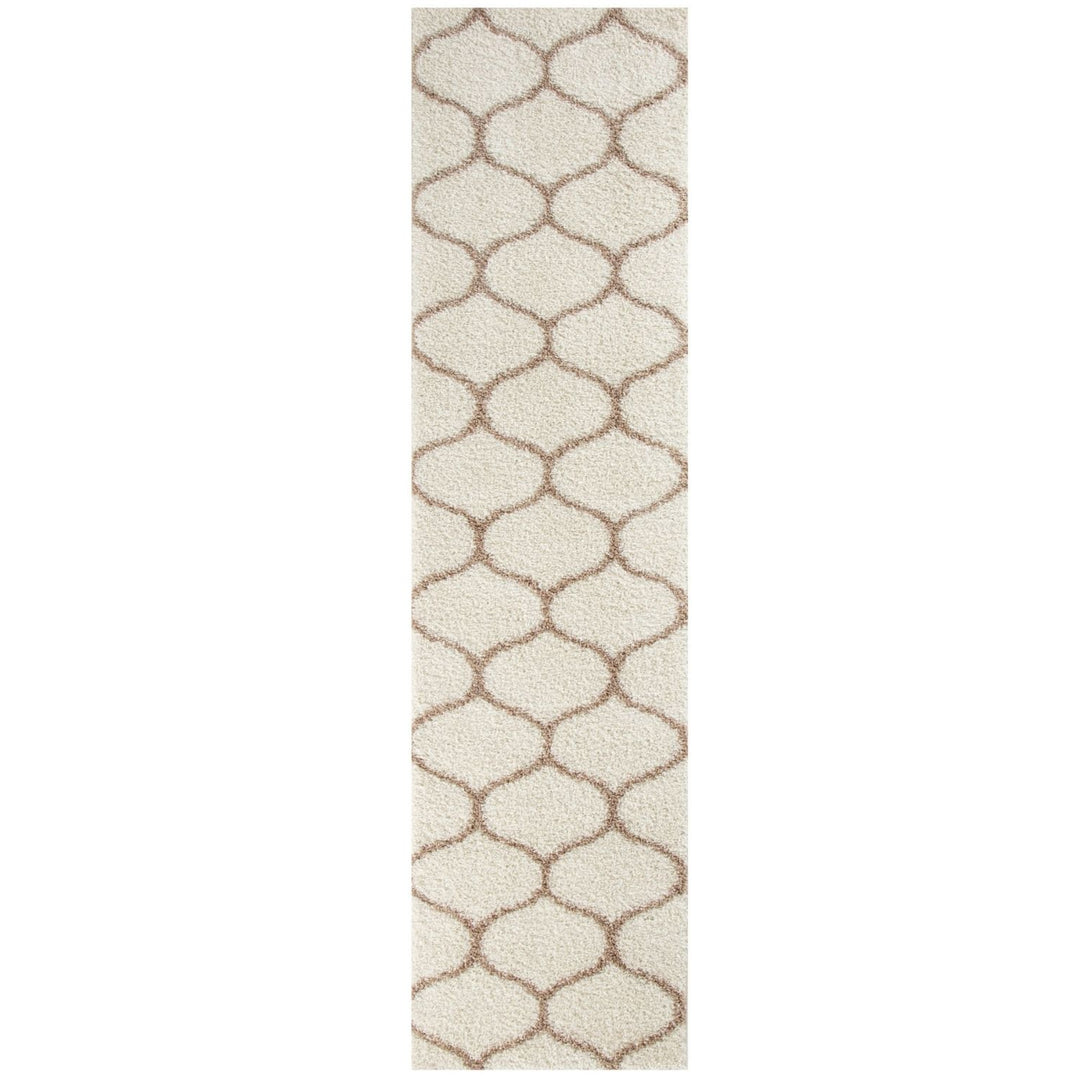 Trellis Design Thick Shaggy Area Rugs Ivory Beige